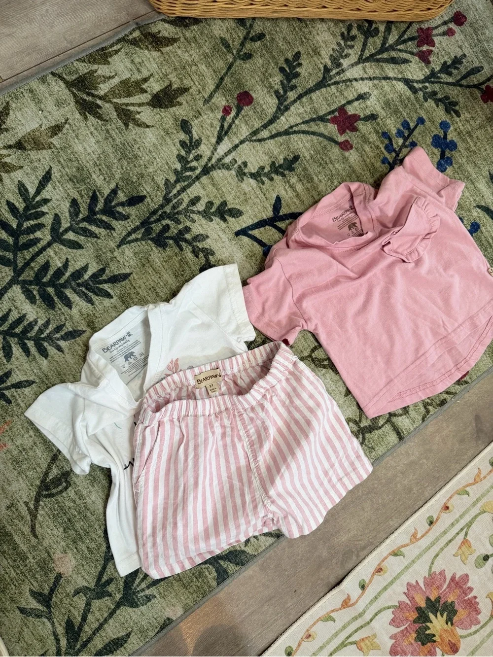 BearPaw 3 Piece Matching Outfit Sets- 2 Boxy Tees & Stripe Pocket Shorts Boho 2T